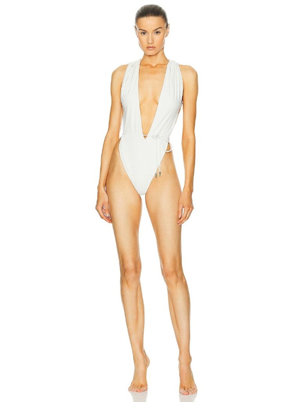 Saint Laurent Plunge One Piece Swimsuit in Blanc Creme